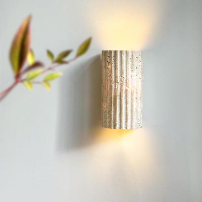 日式黄洞石侘寂风卧室床头圆柱竖纹壁灯复古简约高级感艺术过道灯