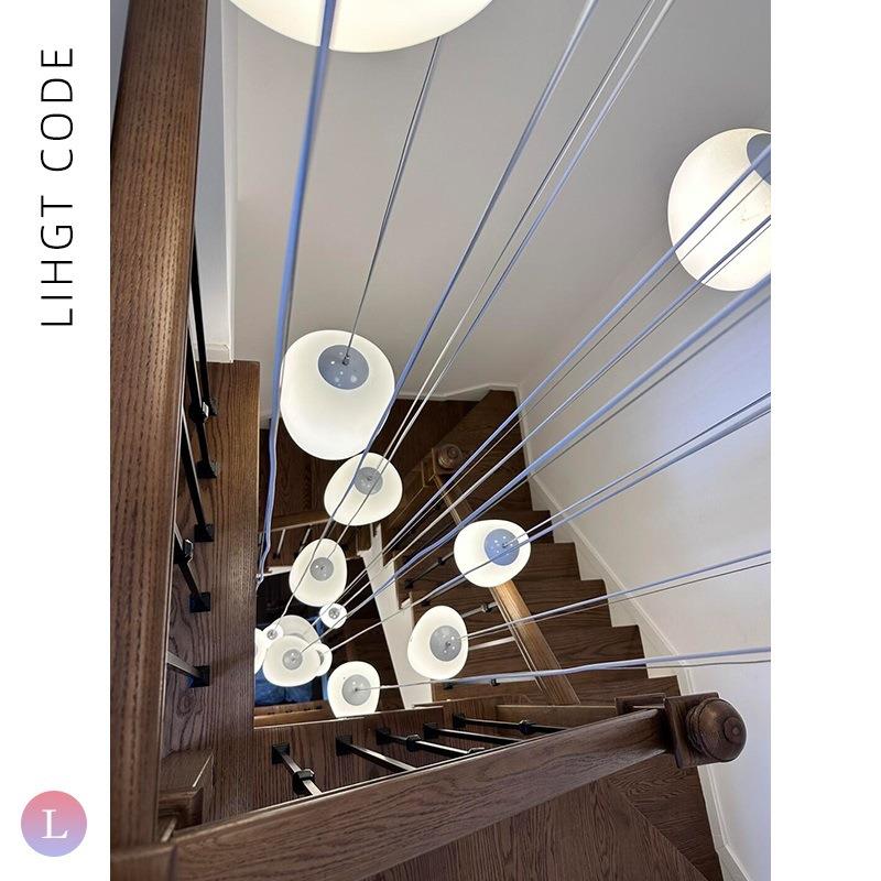 复式楼极简大吊灯鹅卵石旋转新中式挑高楼梯吊灯现代loft别墅挑空