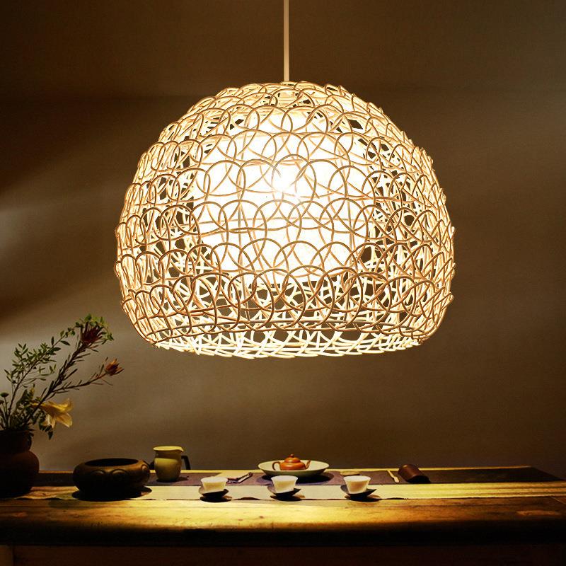 创意个性吊灯餐厅竹编麻球鸟巢复古阳台现代简约温馨浪漫藤艺灯具