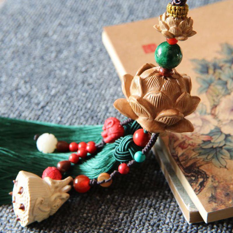 桃木多层莲花车挂 黄杨莲花车挂件 汽车挂件 车饰品 菩提子车挂