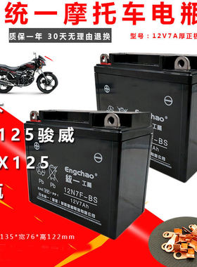铃木QS125骏威GSX125男士摩托车免维护统一蓄电池12V伏7A安干电瓶