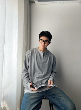 DAL 假两件长袖T恤男2025年秋冬新款宽松华夫格cleanfit休闲上衣