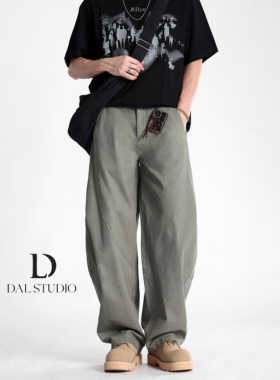 DAL 美式解构弯刀休闲裤男2025年秋季新款潮流复古水洗工装香蕉裤