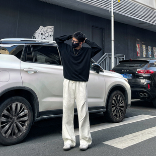 DAL 美式灰白色卫裤男2025年春季新款折皱百搭休闲宽松阔腿休闲裤