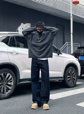 DAL 复古丹宁色直筒牛仔裤男2025年秋冬宽松阔腿水洗深蓝原色长裤