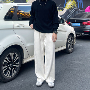 高街直筒阔腿休闲运动裤 DAL 美式 男新款 冬 米白色加绒加厚宽松卫裤