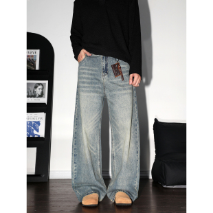 男2025年秋冬弧形百搭水洗做旧宽松裤 复古弯刀牛仔裤 子潮 美式 DAL