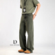 男2025年秋冬宽松阔腿潮流复古长裤 DAL 石磨做旧军绿色直筒牛仔裤