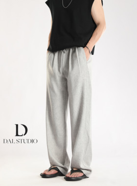 DAL 复古老钱风灰色亚麻休闲裤男2025年夏季宽松阔腿简约百搭长裤