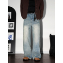 阔腿水洗休闲裤 男2025年秋冬新款 潮 复古怀旧蓝吊磨宽松牛仔裤 DAL