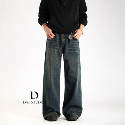 美式巴黎竹节纹直筒牛仔裤