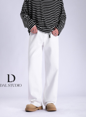 DAL 白色基础款阔腿牛仔裤男2025年秋冬新款宽松直筒百搭休闲裤潮