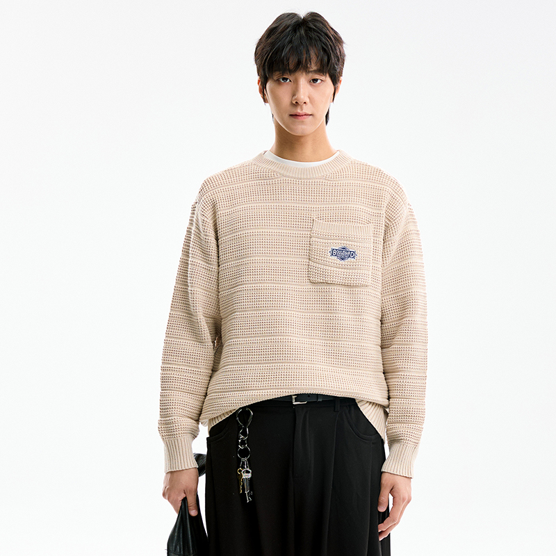 美式复古圆领针织衫男