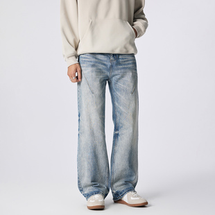 宽松休闲百搭高级感微喇长裤 男2025秋款 复古水洗牛仔裤 NBKY美式