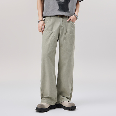NBKY美式复古解构做旧直筒阔腿裤