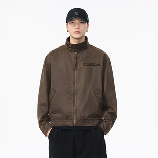 NBKY巴安油蜡皮洗褪棉布工装夹克男2025秋款宽松美式复古短款外套