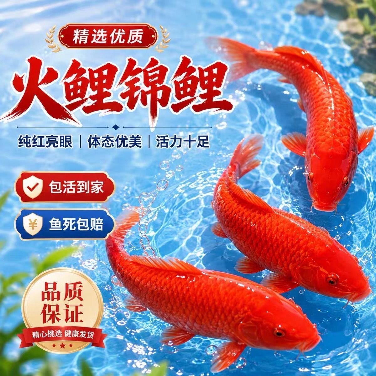 精选优质火鲤锦鲤纯红亮眼体态优美活力十足包活到家鱼死包赔