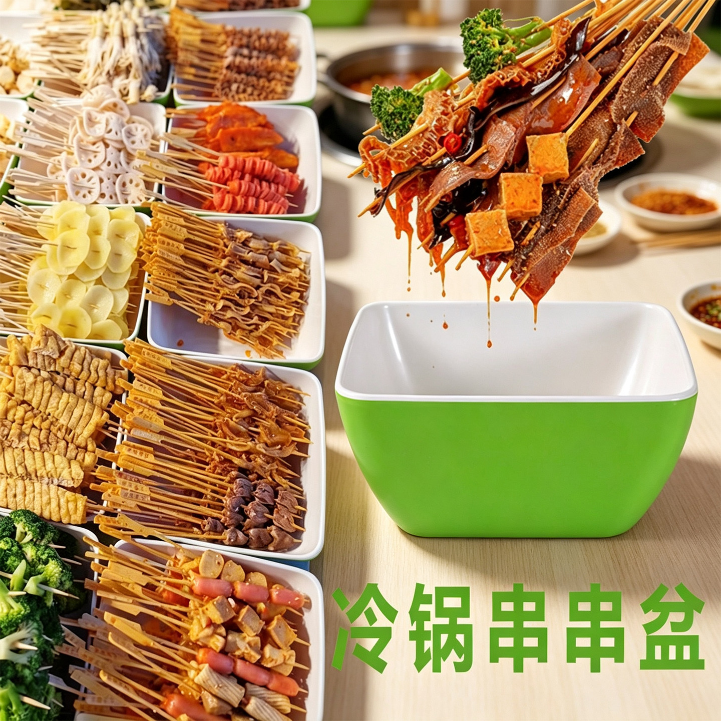 钵钵鸡专用盆商用冷锅串串容器摆摊麻辣烫专用碗正方形大碗展示盘图片