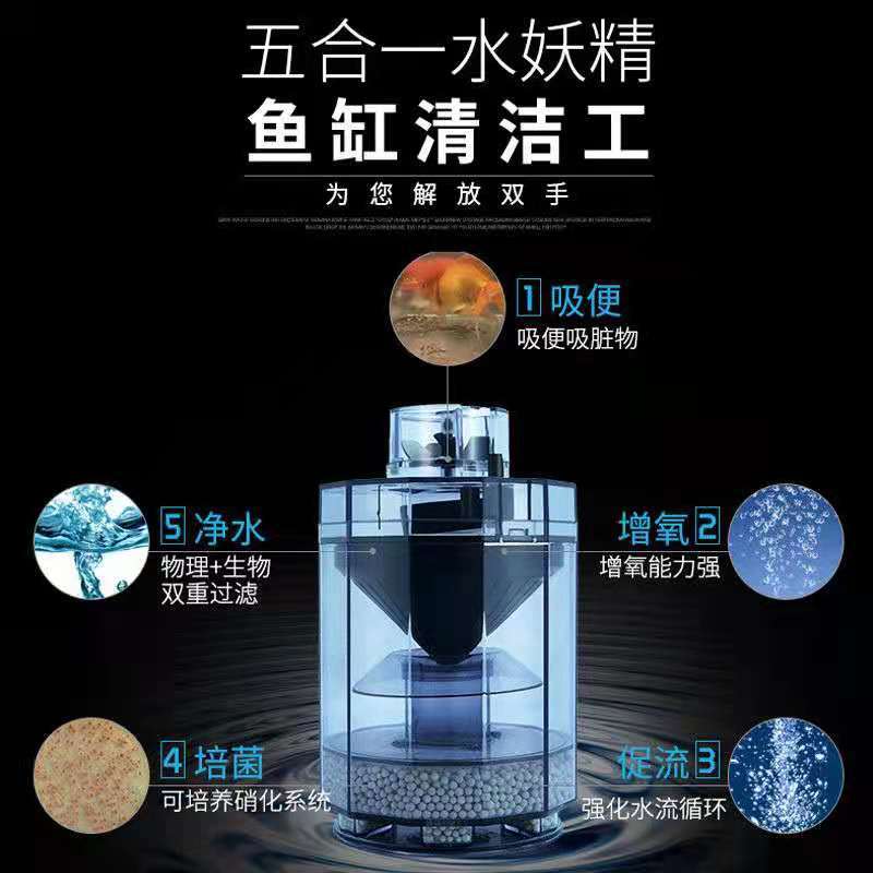 鱼缸气动式集便器鱼马桶水妖精过滤增氧活水五合一过滤器
