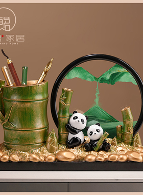 中国风熊猫文创笔筒流沙画 画摆件装饰品办公室桌乔迁毕业礼物送