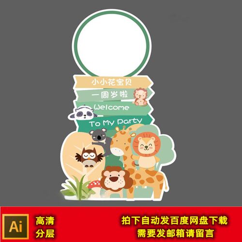 动物派对迎宾牌设计素材森系宝宝宴百天生日周岁路引指示框