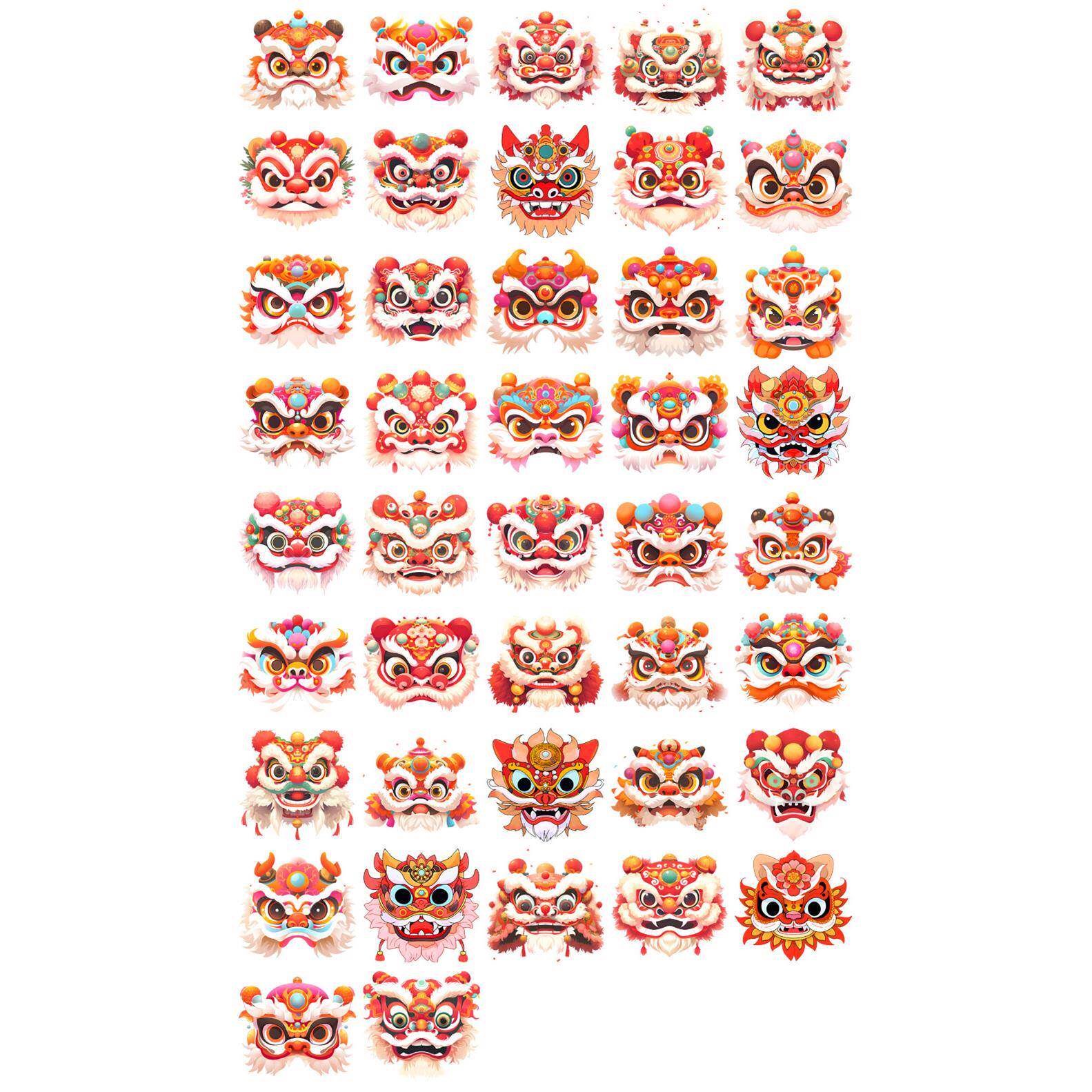 舞狮春节过年传统醒狮卡通国潮风狮子头装饰元素设计png模板素材