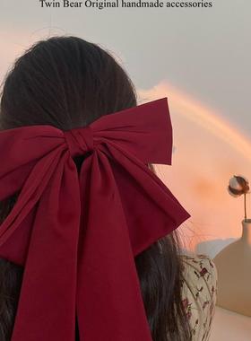 3色 店主推荐丝绸质感超大三层飘带蝴蝶结发夹横夹法式头饰女发饰