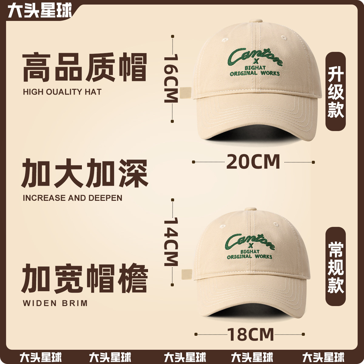 大头星球男女款大头围显脸小棒球帽