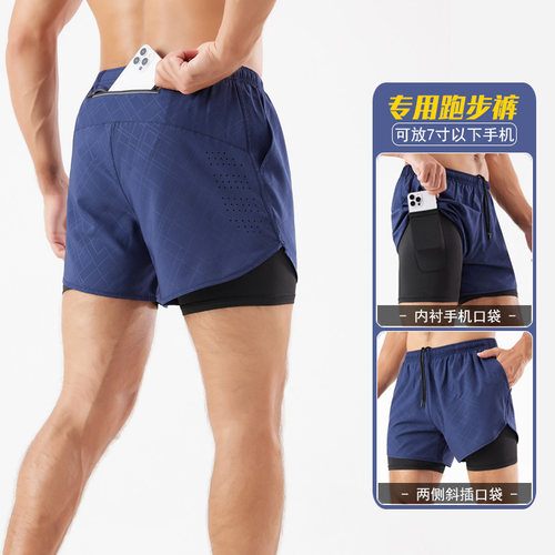 跑步运动三分短裤男专用可放手机