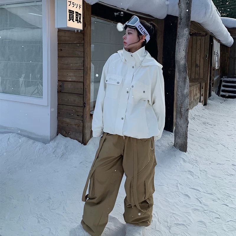 Skibear原创卡其色飘带滑雪裤百搭专业帅气加绒3L压胶防水透气