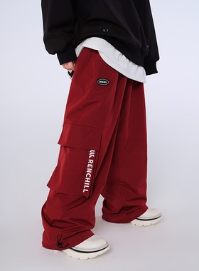 Ren刃川23新款酒红色滑雪裤男女宽松防水保暖耐磨单双板