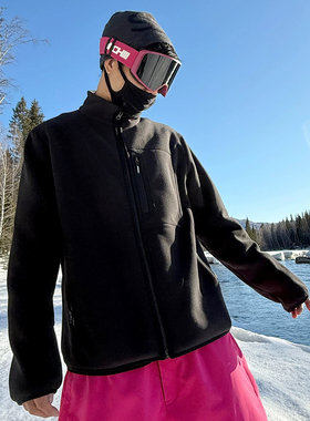 刃川 纯色黑色摇粒绒滑雪服卫衣上衣男女25耐磨加绒保暖雪季新款