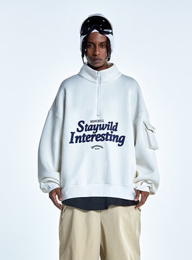 Ren刃川 白色空气层高领滑雪服卫衣男女款宽松防水防风单板保暖