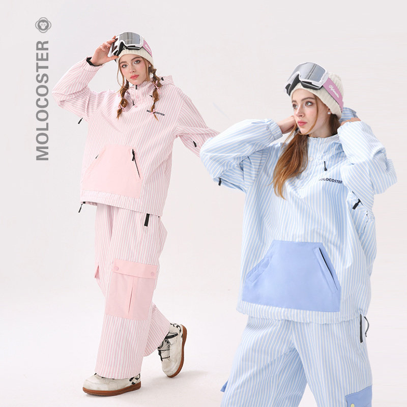 Molocoster西猿雪季新品男女单双板条纹雪趣滑雪服防水保暖