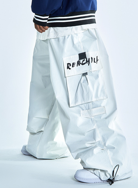 Ren刃川黑色滑雪裤白色男女款宽松美式嘻哈潮流雪裤单板