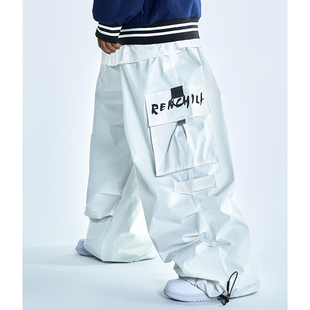 Ren刃川黑色滑雪裤白色男女款宽松美式嘻哈潮流雪裤单板