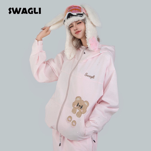 SWAGLI【小趴熊】3L滑雪服加绒加厚防风防水单双板户外滑雪服雪裤