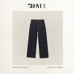韩系女装 EDGE设计师八奶原色牛仔裤 GROVE 复古显瘦休闲裤 现货