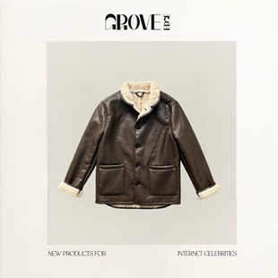 【现货】GROVE EDGE韩国小众 jennie翻领羊羔毛皮毛一体外套上衣