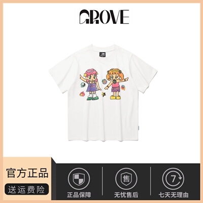 【现货】韩国小众 卡通女孩印花减龄宽松短款圆领短袖T恤