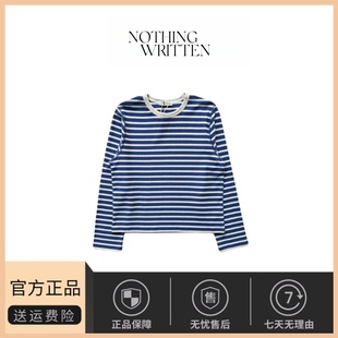 现货 休闲宽松条纹撞色长袖 韩国小众nothing 经典 T恤 written