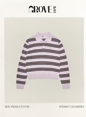 【现货】GROVE EDGE韩国小众条纹针织polo长袖针织衫毛衣宽松翻领