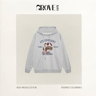 【现货】GROVE EDGE章若楠同款奶油蛋糕印花连帽卫衣女抽绳上衣