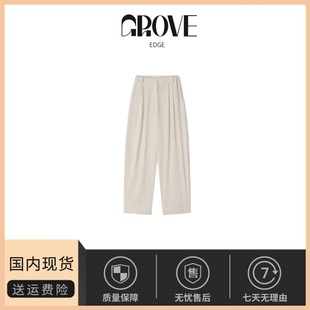 EDGE韩东大门新款 GROVE 设计款 褶皱垂感亚麻休闲裤 女 长裤 现货