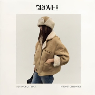 EDGE复古麂皮羊羔绒皮毛一体夹克女保暖宽松短外套 GROVE 现货