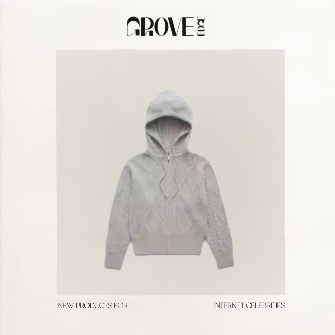 【现货】GROVE EDGE韩国设计师八奶连帽麻花拉链针织衫纯色开衫女