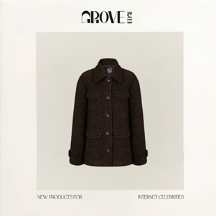 【现货】GROVE EDGE韩版宽松纯色翻领多口袋中长款毛呢大衣外套女