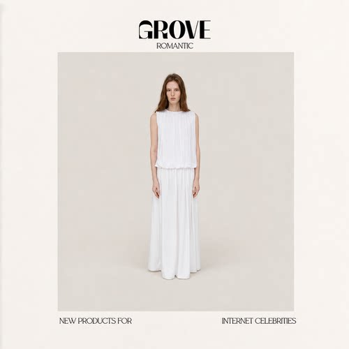 【现货】GROVE ROMANTIC春夏季新款韩国设计师褶皱背心抽褶半身裙