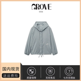 现货 韩系女装 GROVE 格纹连帽衬衫 学院风宽松衬衣 EDGE荷静同款