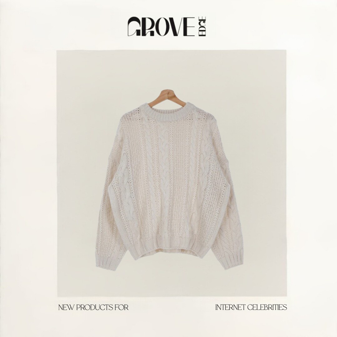【现货】GROVE EDGE新款韩国东大门慵懒风奶fufu宽松麻花针织毛衣